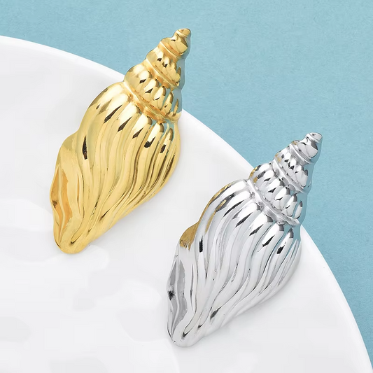 2pc Gold & Silver Shell Brooch Set 18K Plated Stainless Steel Pin Nautical Gift