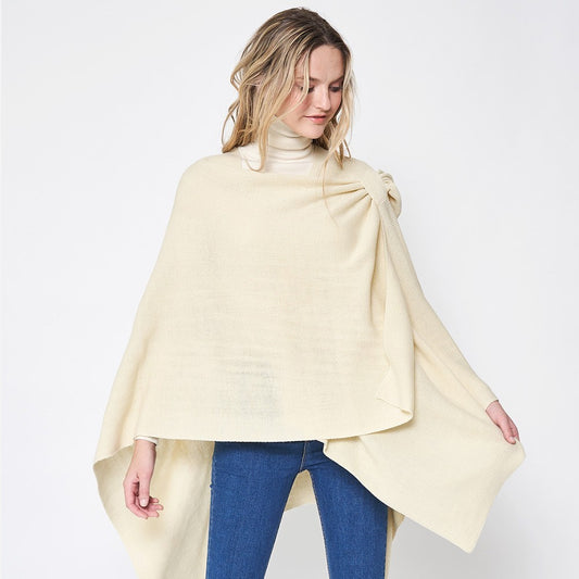 Women’s Solid Ruana Poncho with Shoulder Strap Wrap Cape Shawl One Size