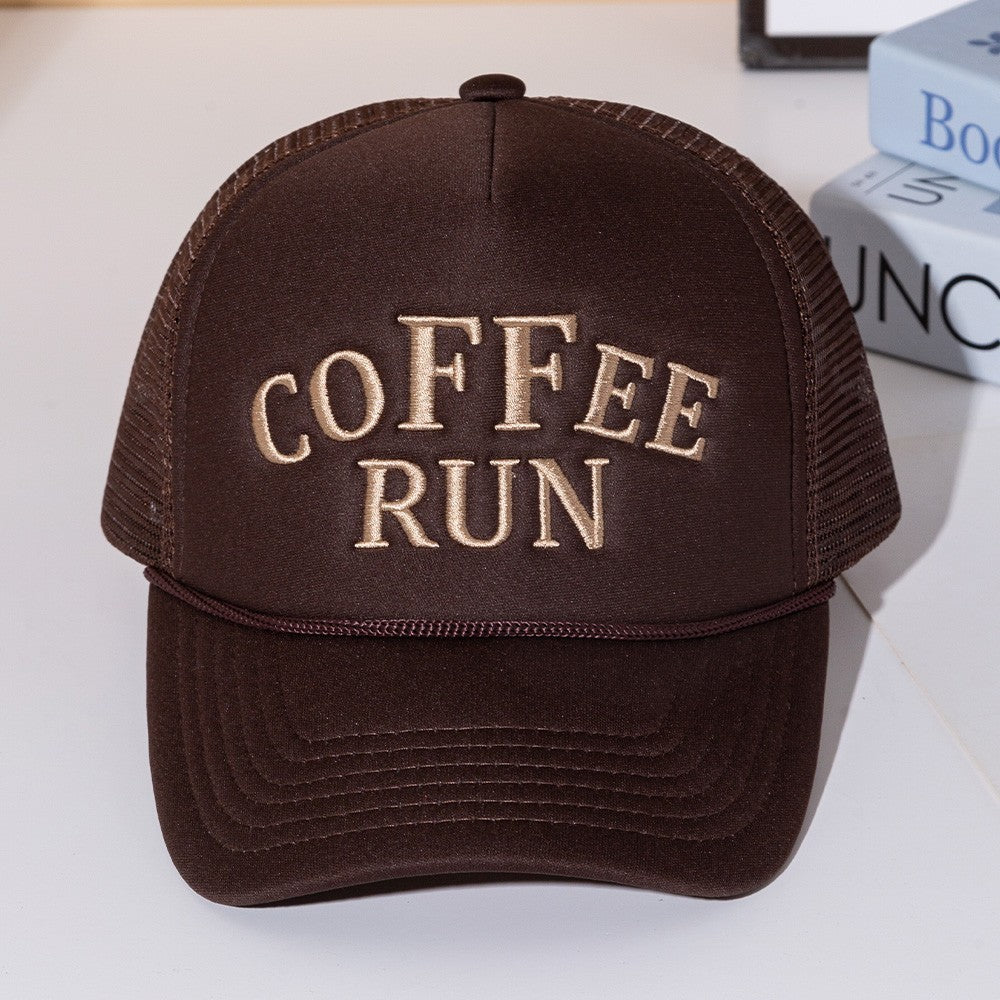 2PCS Coffee Run Brown Trucker Hat Mesh Back Adjustable Snapback Cap Unisex