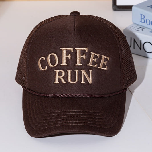2PCS Coffee Run Brown Trucker Hat Mesh Back Adjustable Snapback Cap Unisex