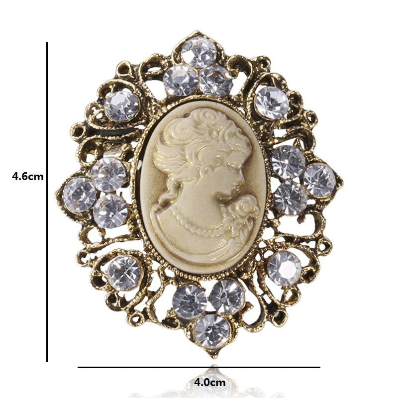 2pcs Vintage Cameo Brooch Pin Set Victorian Style Crystal Crystal Pendant