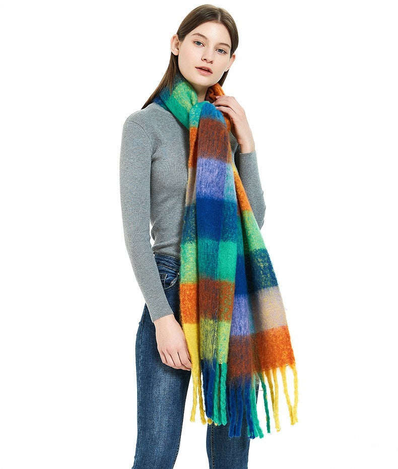 Colorful Plaid Blanket Scarf Soft Cashmere Feel Winter Wrap for Women