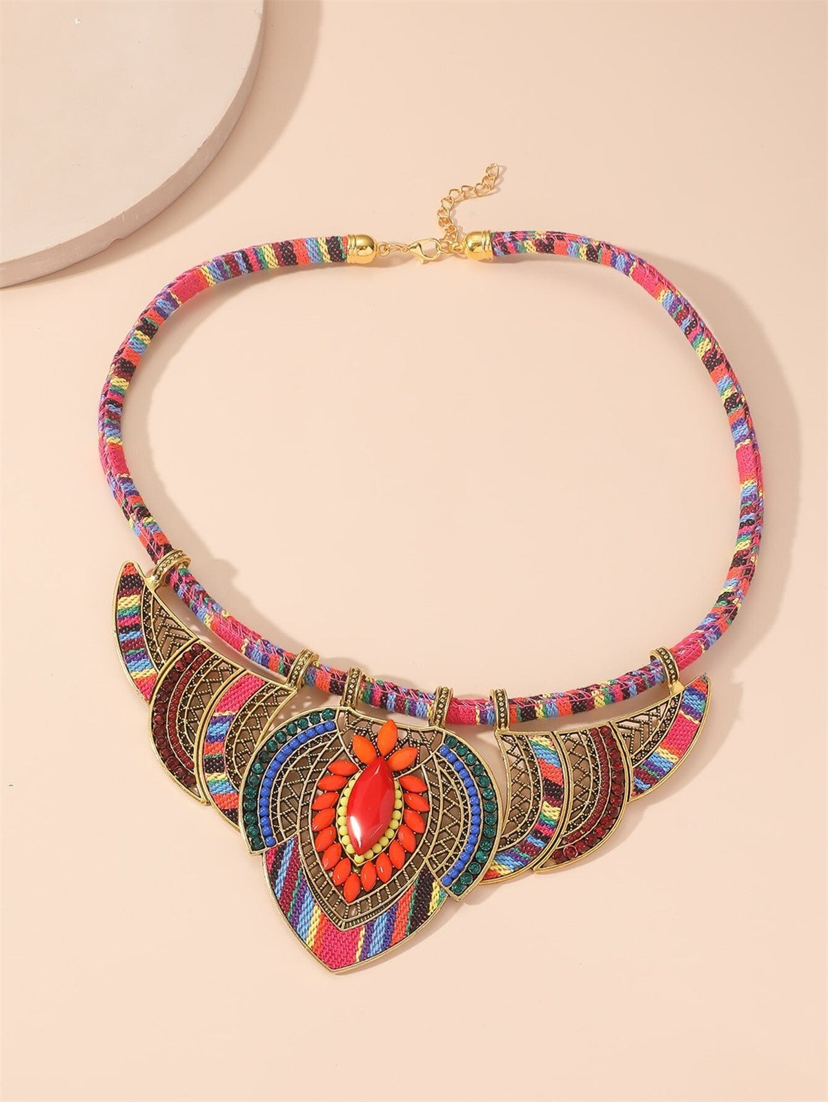 Chunky Bohemian Multi-Color Fabric Rope Bib Necklace Tribal Statement Jewelry