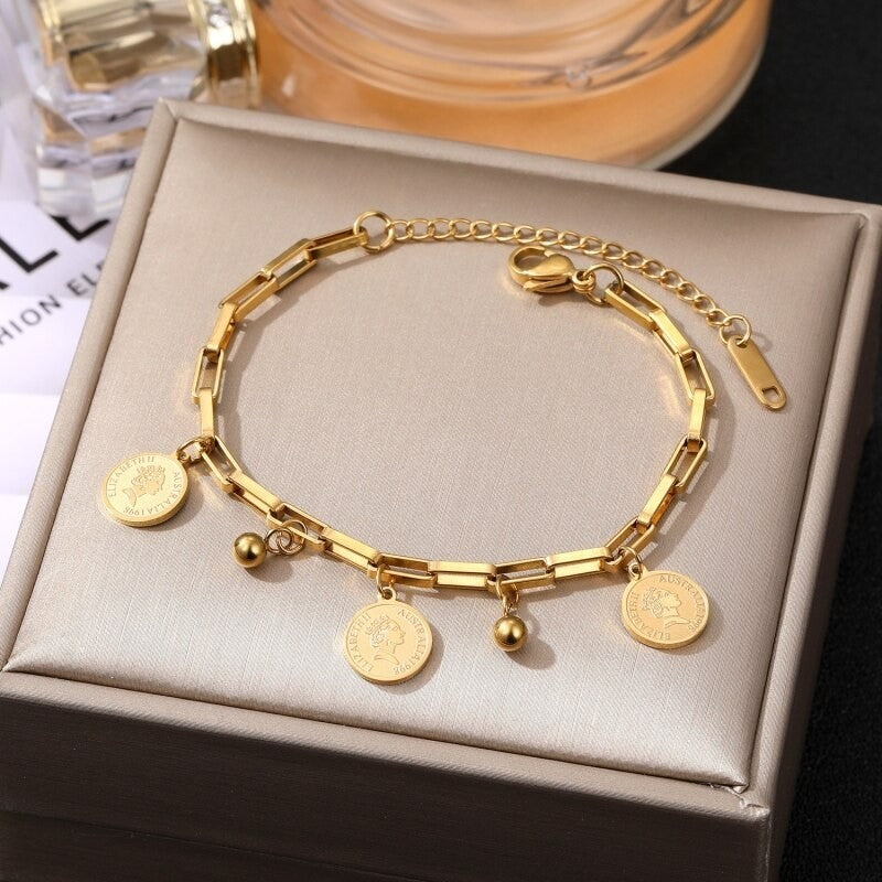 18K Gold Plated Stainless Steel Paperclip Chain Charm Bracelet – Dainty Jewelry