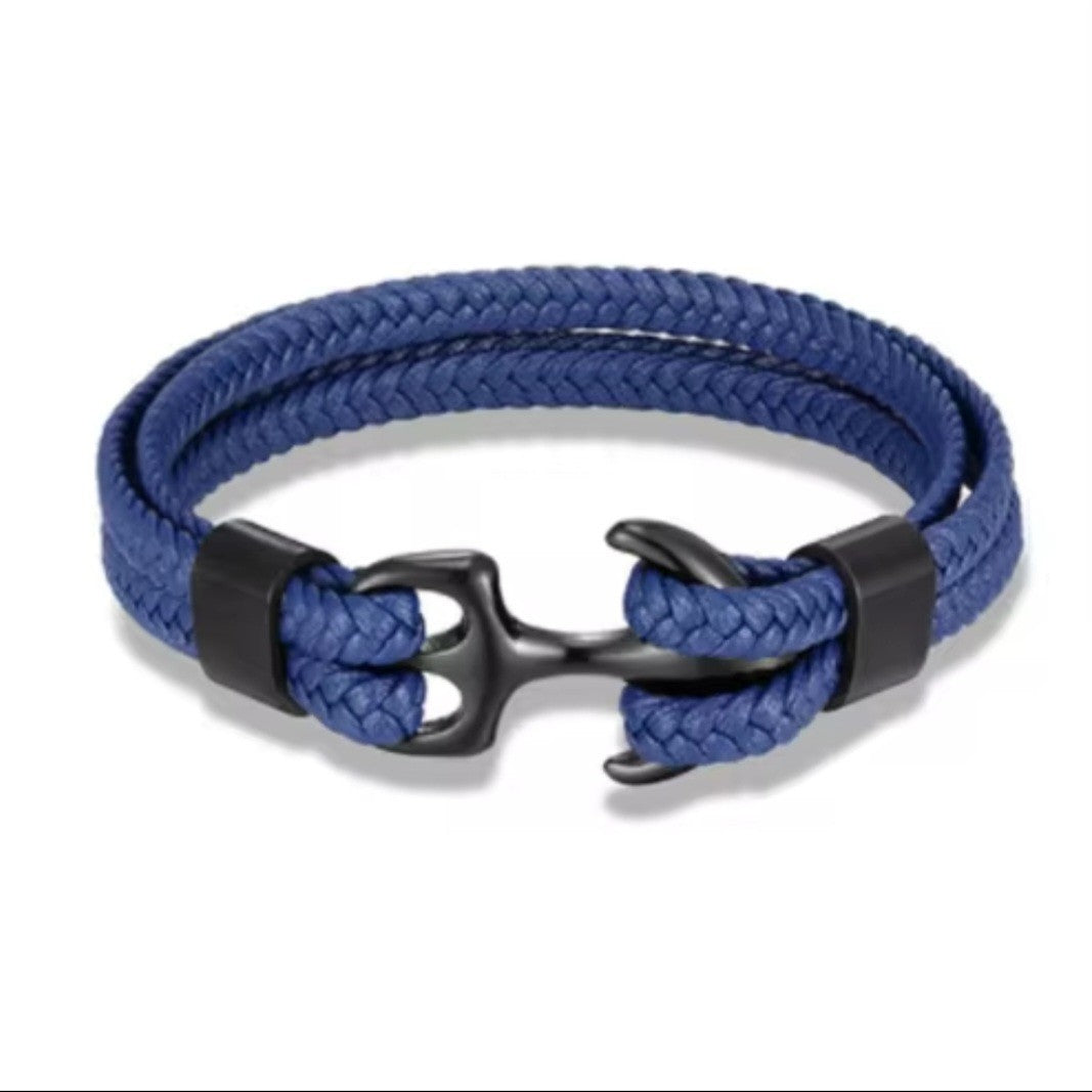 3-Pack Nautical Anchor Bracelet Set - Mens Womens Braided Rope Hook Clasp 8.2in