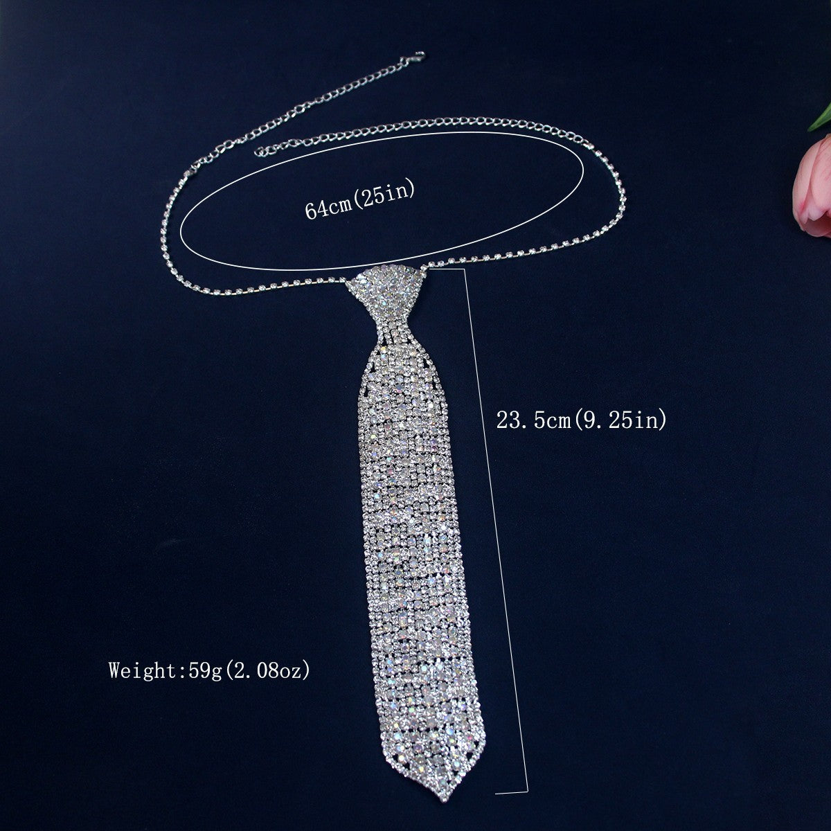 Sparkling Rhinestone Necktie Necklace Silver Tone Crystal Statement Choker