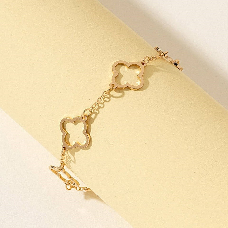 Dainty Four Leaf Clover Bracelet Set - Gold & Silver Tone Adjustable Lucky Charm