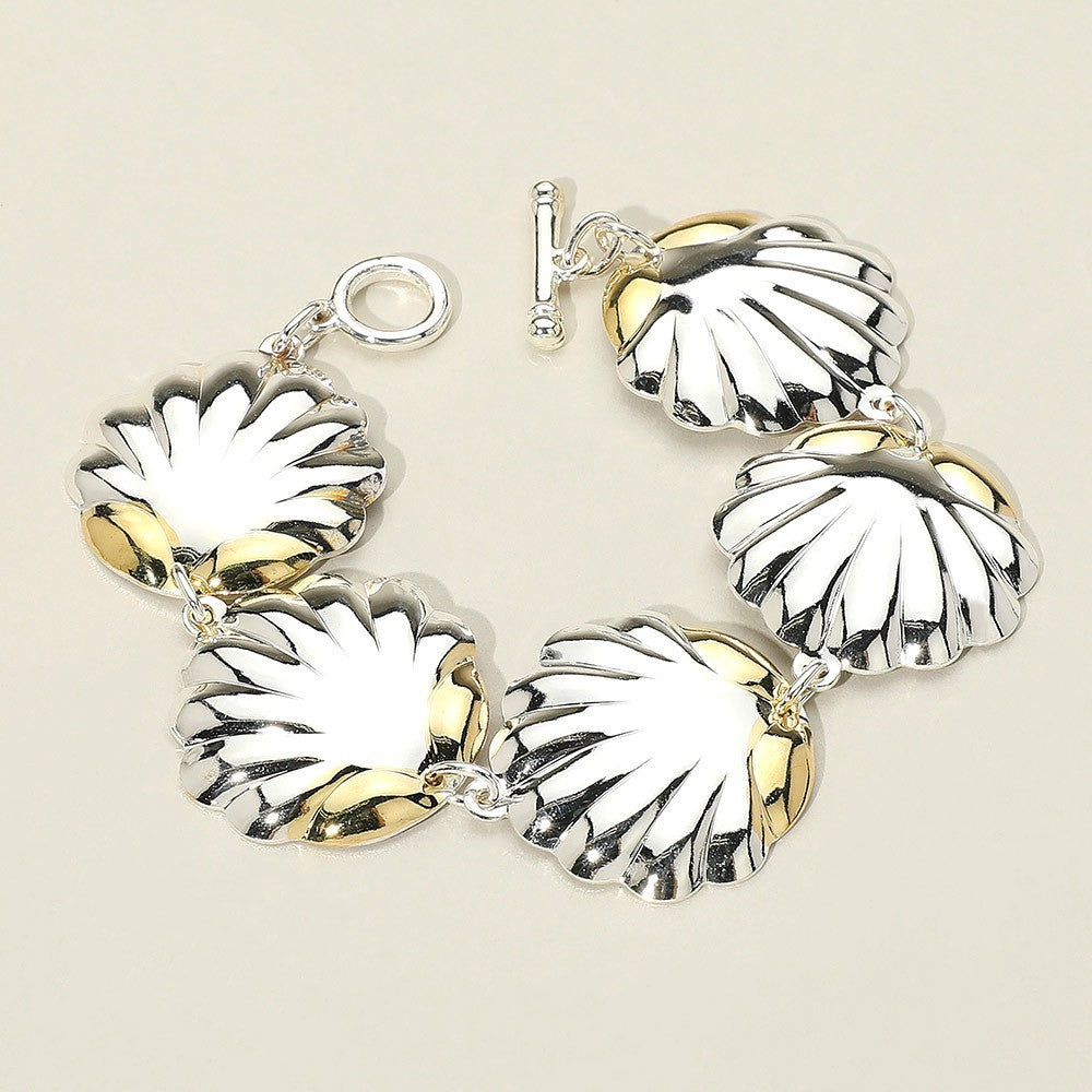 Gold and Silver Plated Shell Link  Bracelet Beach Inspired Jewelry for Women