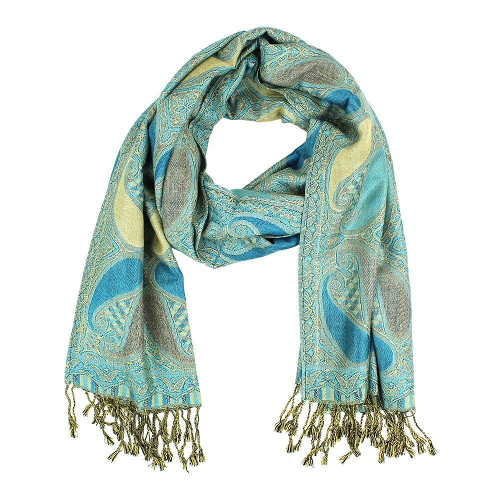 Aqua Beige Pashmina Scarf for  Women Shawl Wrap  Flower Printed Floral Scarf