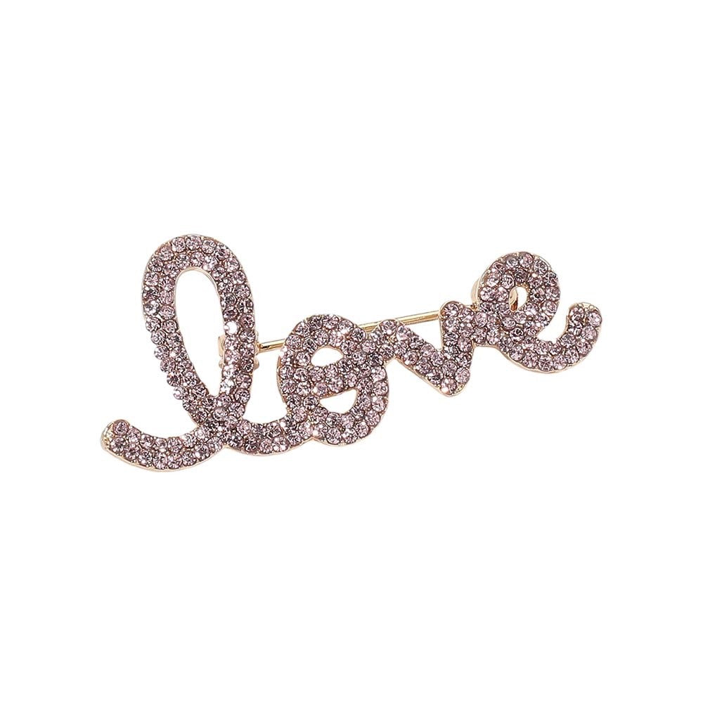 2pc Sparkling Red & Pink Cursive Love Script Rhinestone Brooch Pin Jewelry Set
