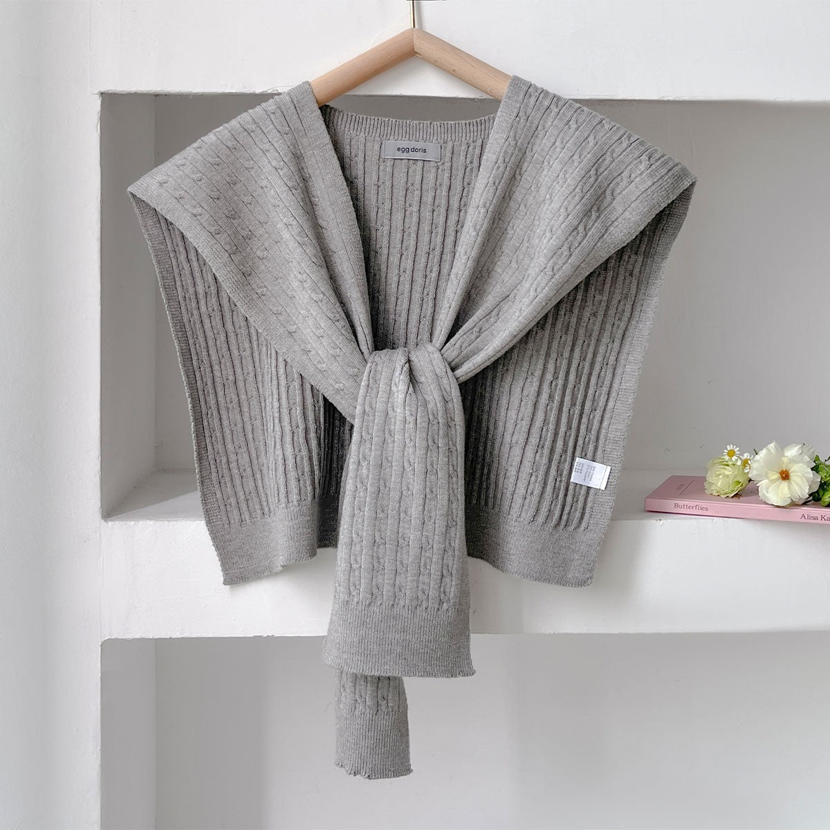 2pcs Cable Knit Sweater Scarf Shawl Wrap Faux Sleeve Shoulder Cape Set