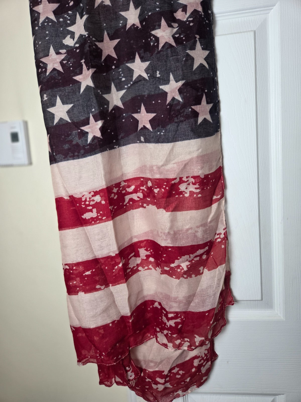 USA Flag Printed Sheer Wrap Scarf for Women Lightweight Patriotic Shawl