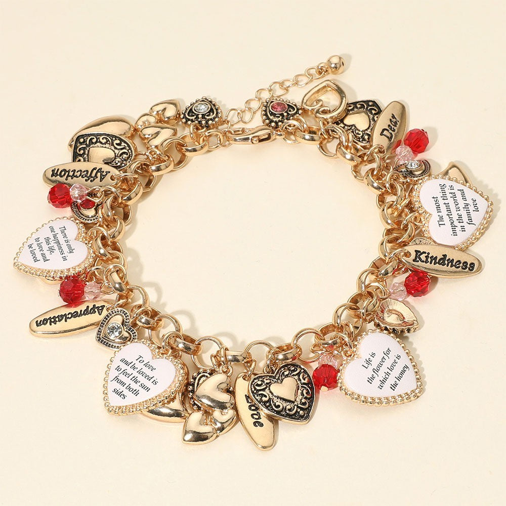 Inspirational Engraved Heart Charm Bracelet Women Adjustable Fashion Jewelry