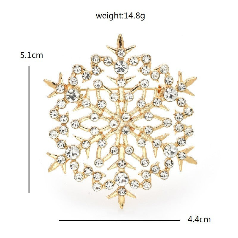 Sparkling Gold Tone Clear Rhinestone Snowflake Starburst Brooch Pin 2" Winter Ho