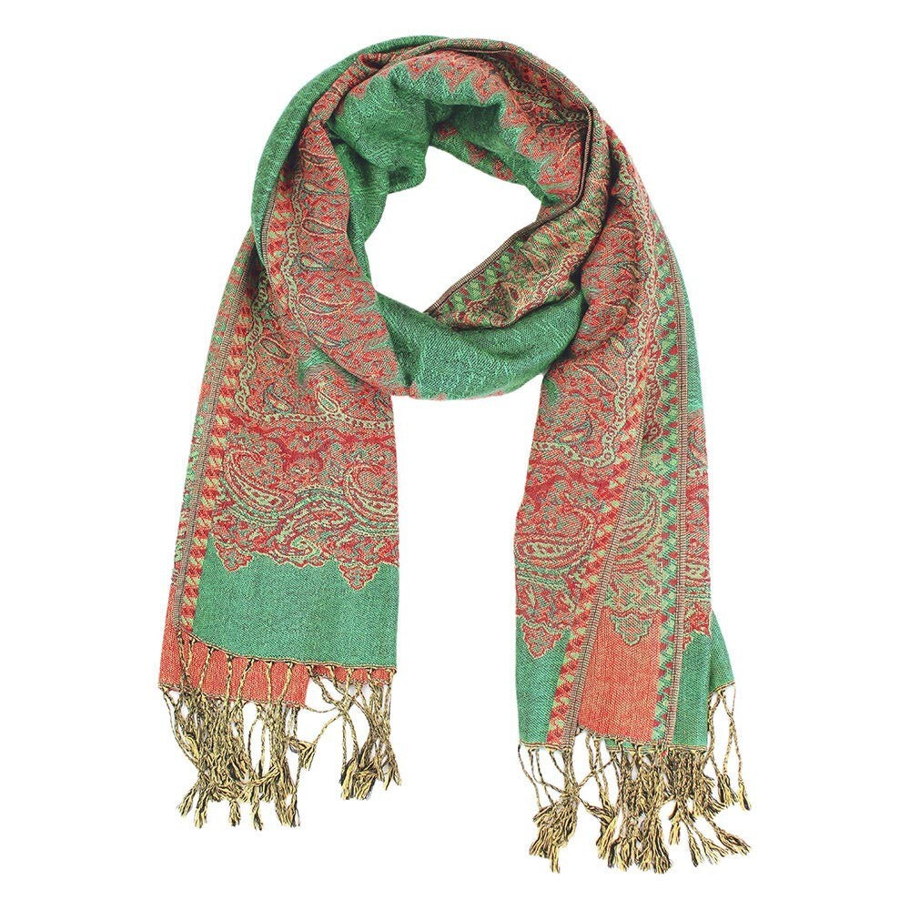 Pashmina Border Scarf Shawl Wrap Fringe Large Fringe Scarves Light Green