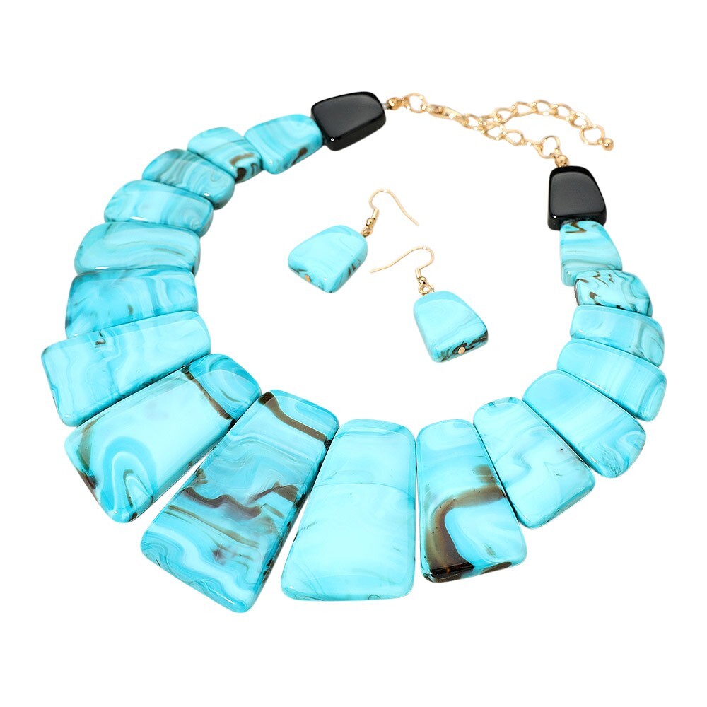 Bold Geometric Celluloid Acetate Beaded Bib Statement Necklace for Women