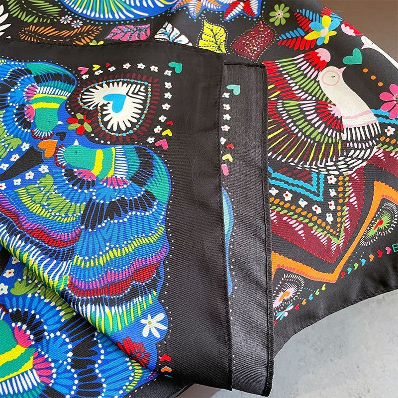 Boho Floral & Bird Print Square Scarf for Women – Multicolor Lightweight Fashion