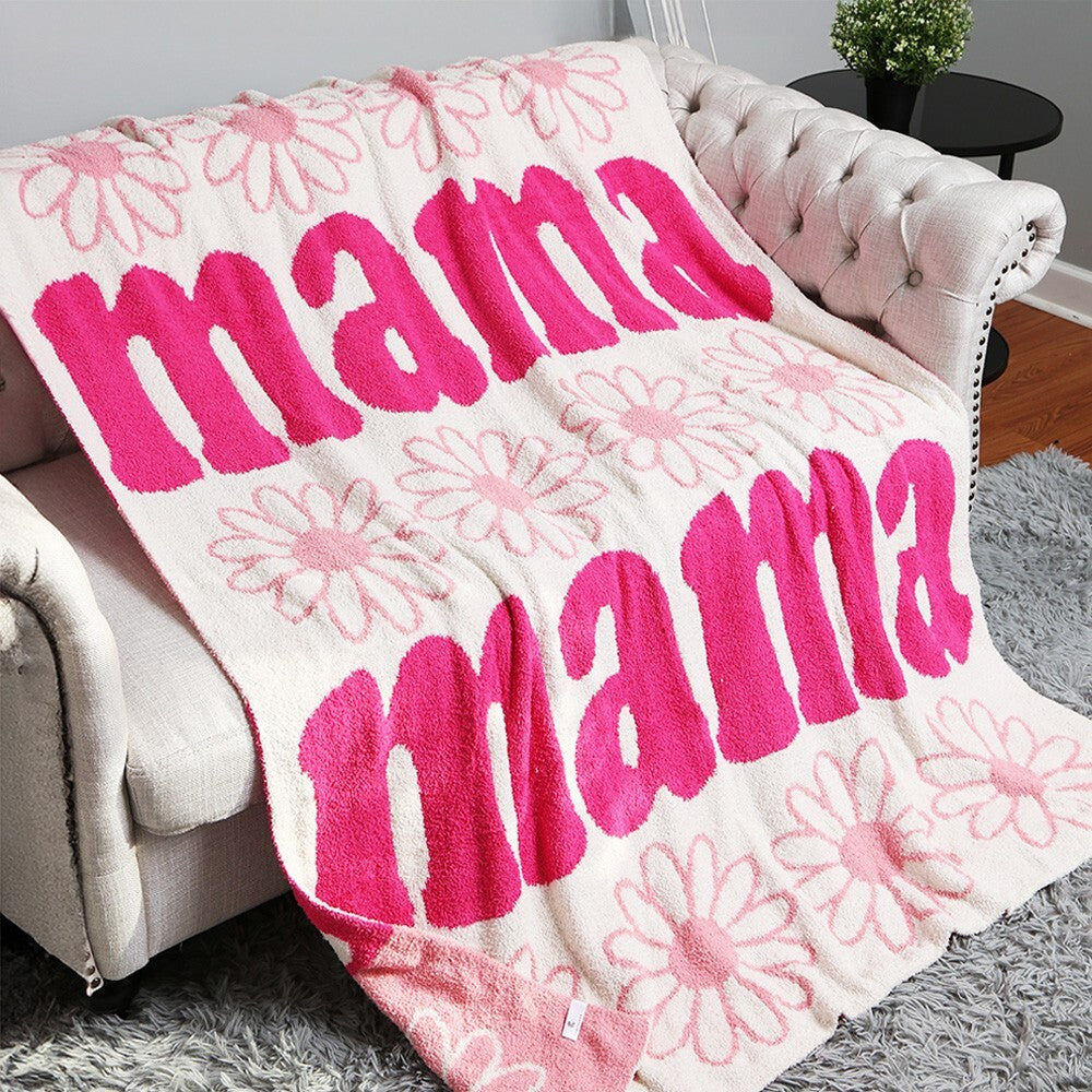 MAMA Daisy Reversible Throw Blanket Soft Floral Cozy Fleece Gift for Mom