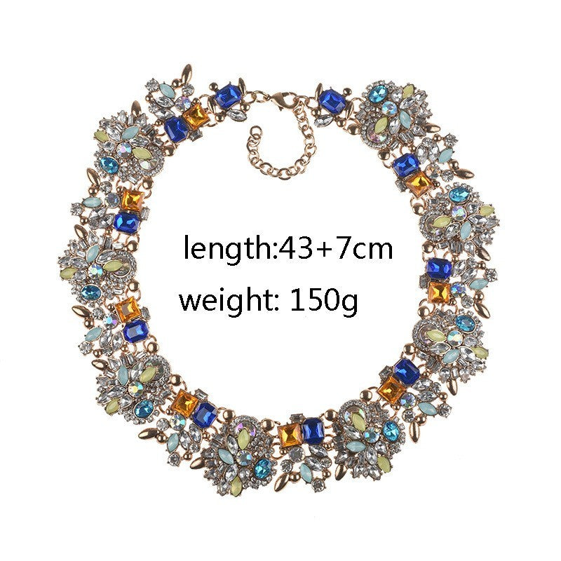 Statement Crystal Jewelry Set Blue Yellow Teal Choker Necklace  for Women
