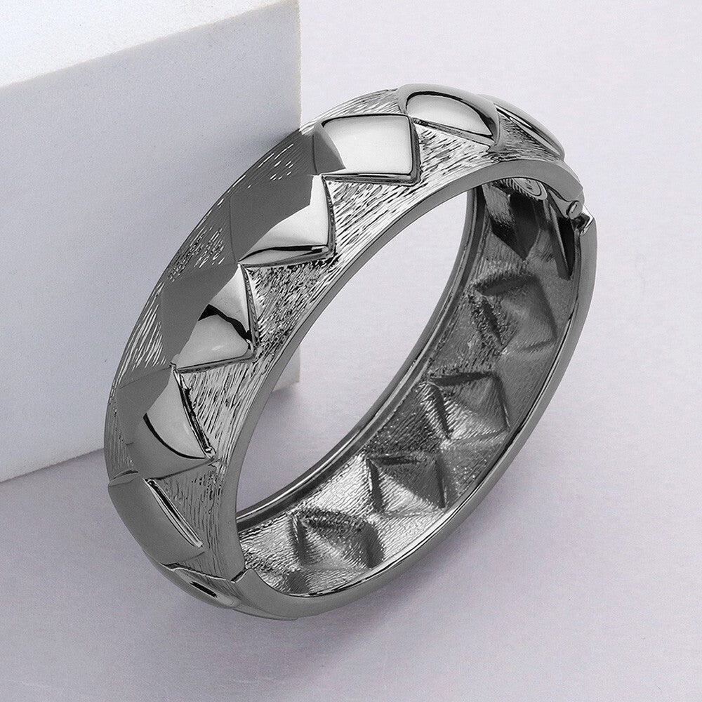 Chunky Hinged Metal Bangle Bracelet Gunmetal Geometric Statement Jewelry