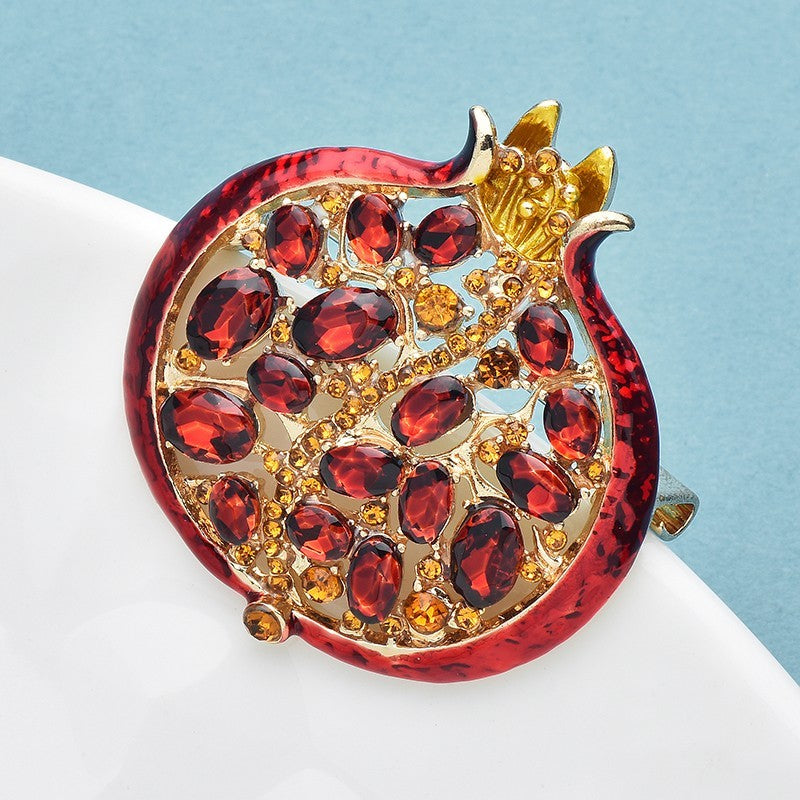 Luxury Pomegranate Brooch Crystal Gold Autumn Fall Fruit Pin Winter Jewelry Gift