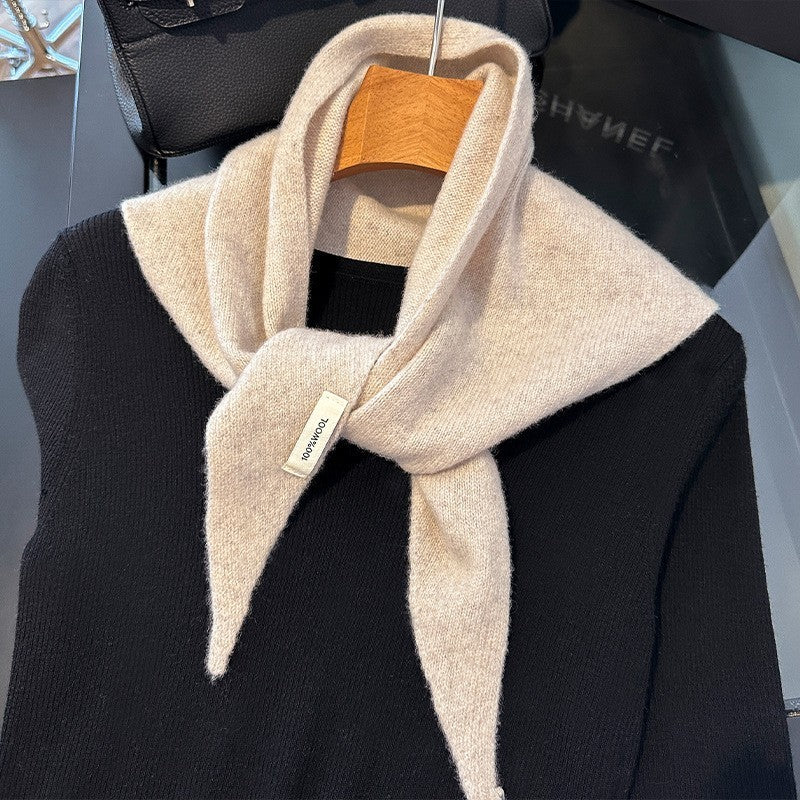 3Pcs 100% Wool Triangle Scarf Set Black Brown Beige Knitted Winter Neck Wrap