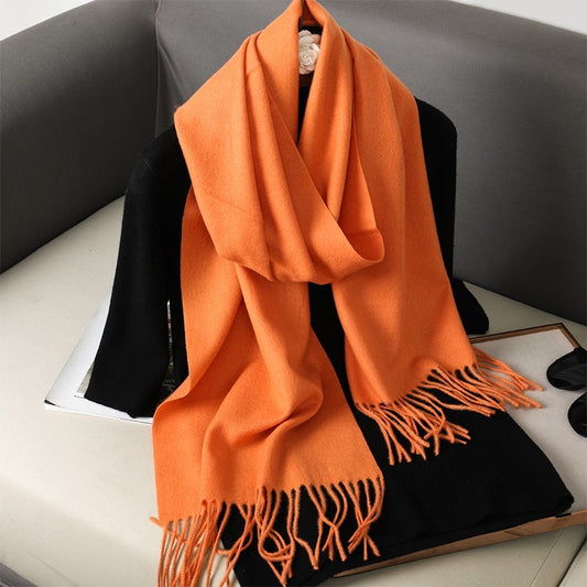 Cozy Warm Solid Orange Cashmere Feel Scarf - Oversized Acrylic Blend Shawl Wrap