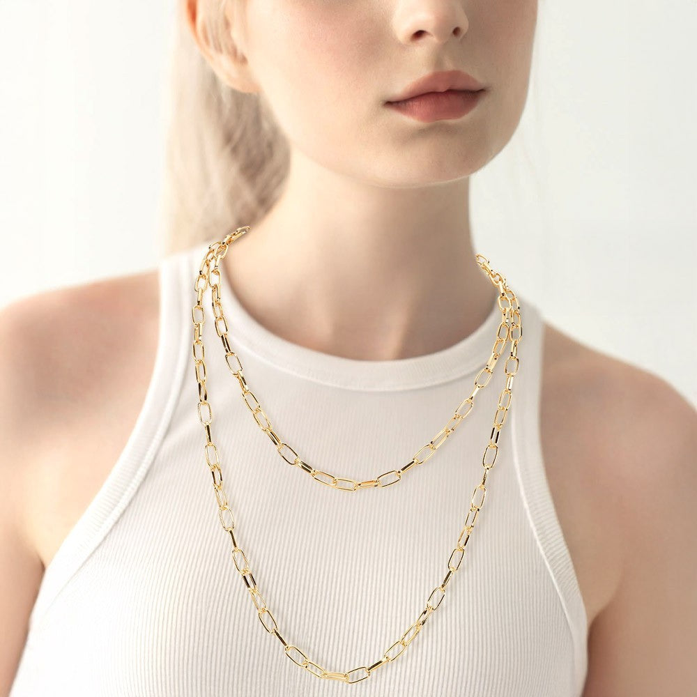 Metal Paperclip Chain Long Necklace Gold Tone Layering Statement Jewelry