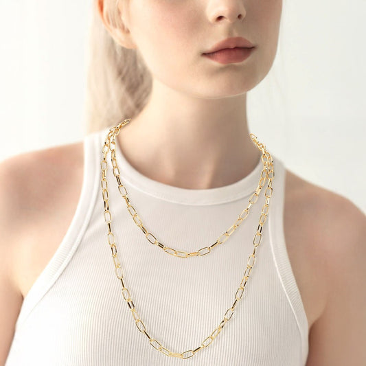 Metal Paperclip Chain Long Necklace Gold Tone Layering Statement Jewelry