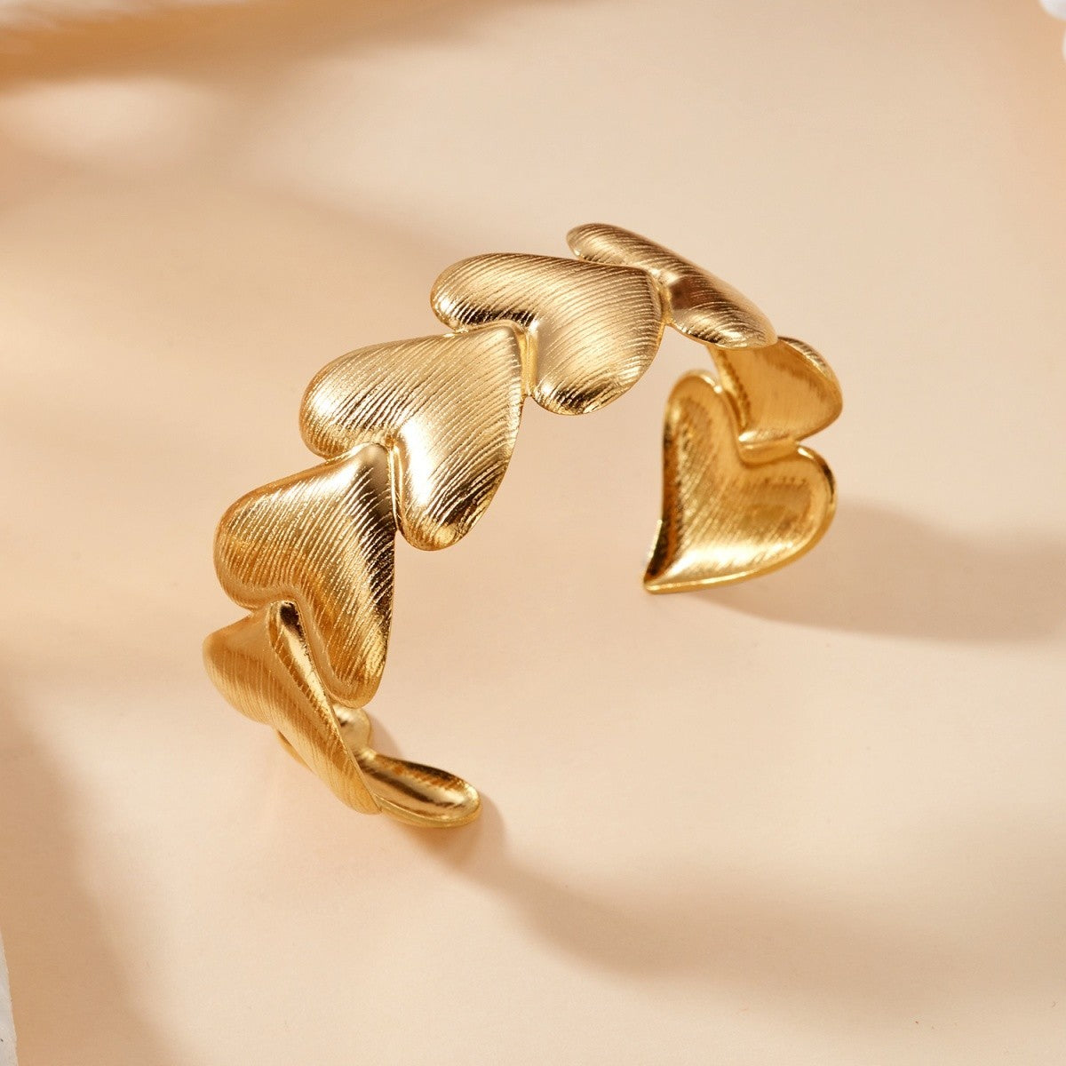 Statement Gold Tone Brushed Heart Cuff Bracelet Bangle Wide Open Adjustable