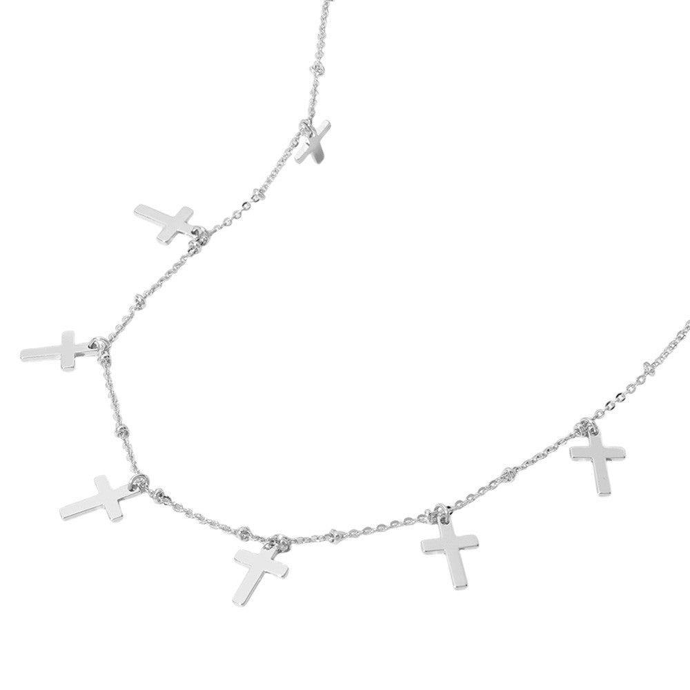 Silver Cross Charm Necklace Minimalist Religious Jewelry Faith Gift Women