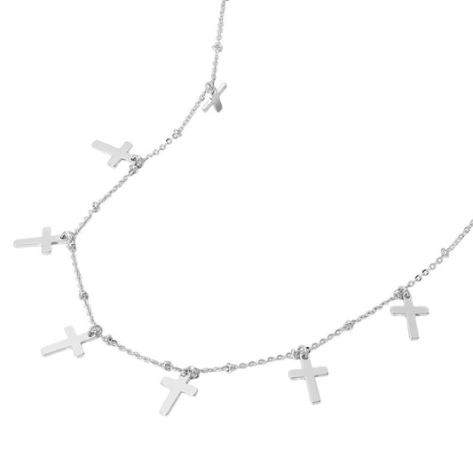 Silver Cross Charm Necklace Minimalist Religious Jewelry Faith Gift Women