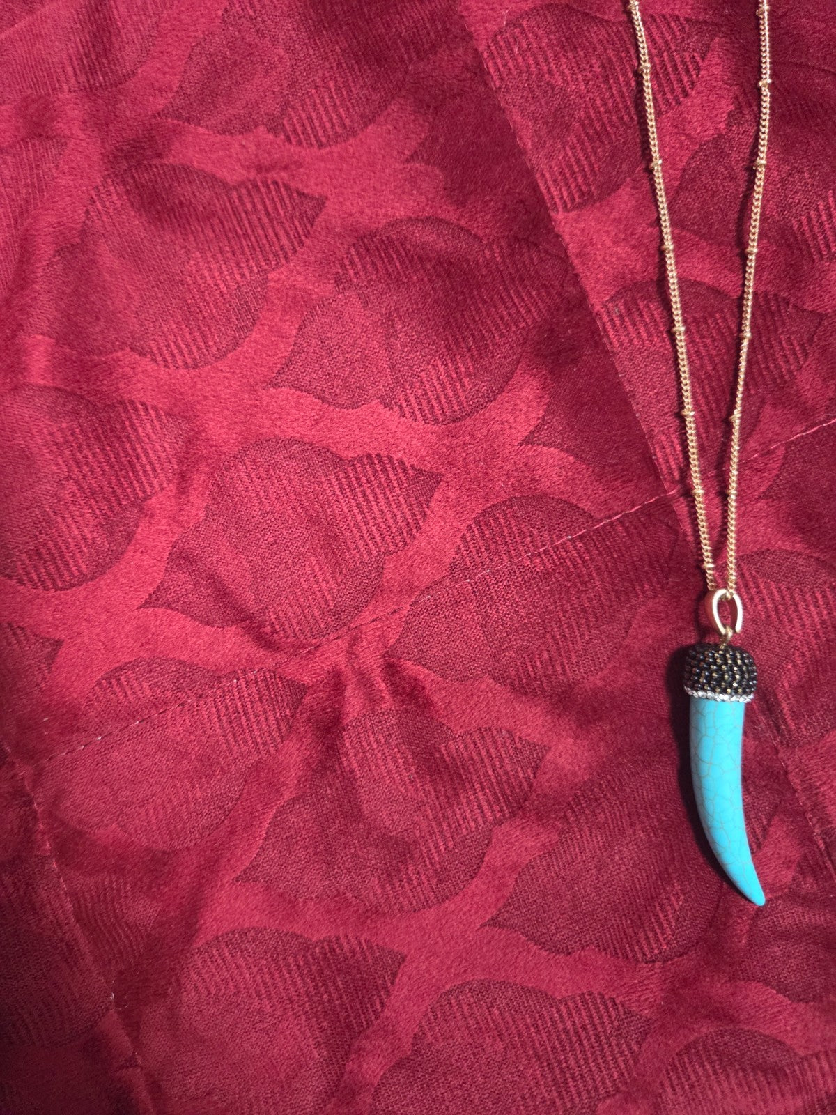 Boho Gold Chain Necklace with Turquoise Horn Pendant & Crystal Stud Earrings Set