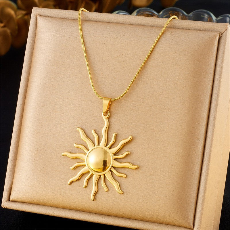 3PC Gold Layered Necklace Set Sunburst Pendant Snake Chain Dainty Celestial Gift