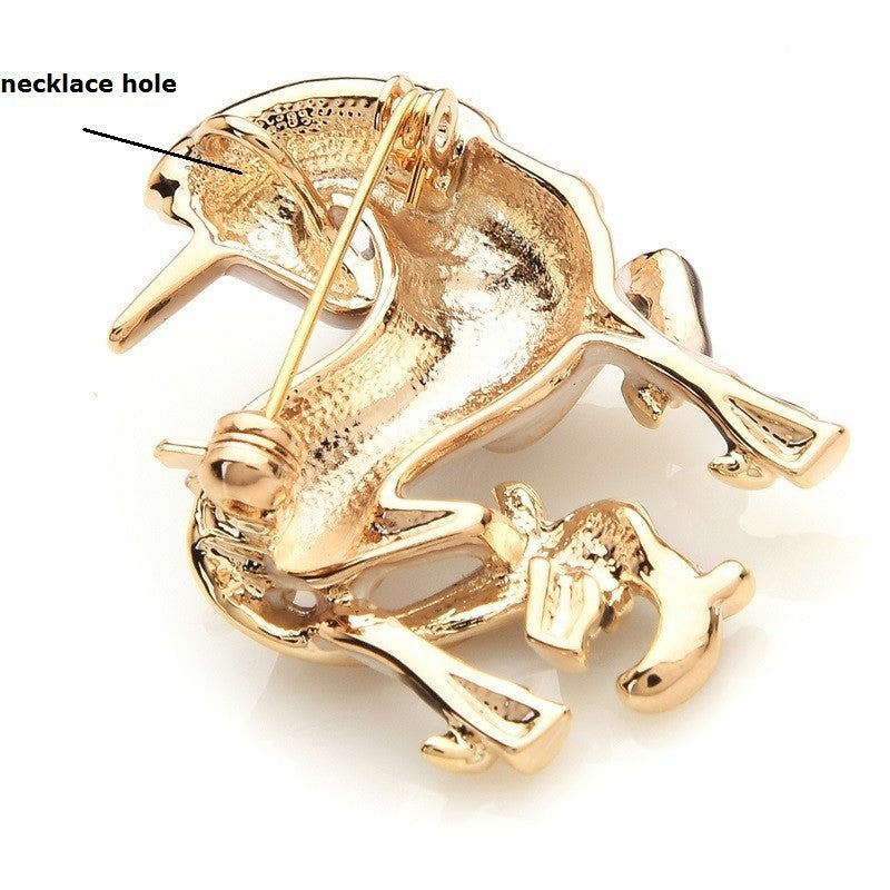 Unicorn Brooch White Enamel Rhinestone Pin Pendant Women's Statement Jewelry