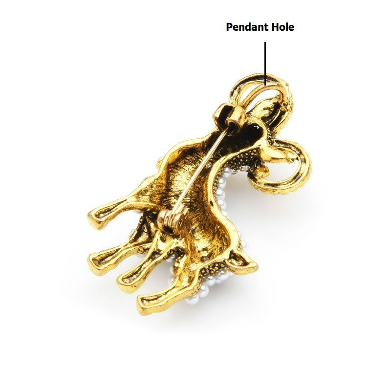Pearl Rhinestone Ram Sheep Brooch Pin Pendant Chinese Zodiac Gift