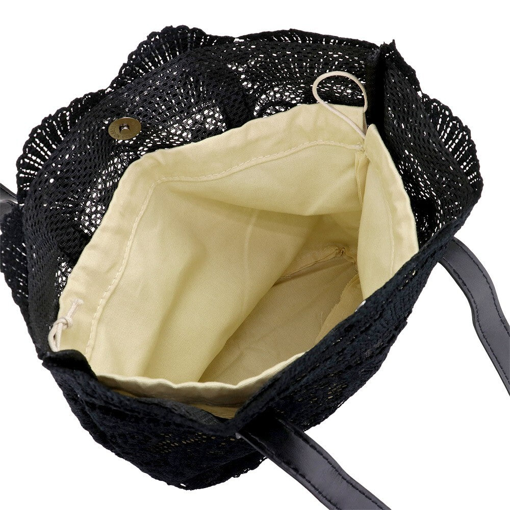 Flower Lace Shoulder Bag Black Elegant Fabric Purse for Women