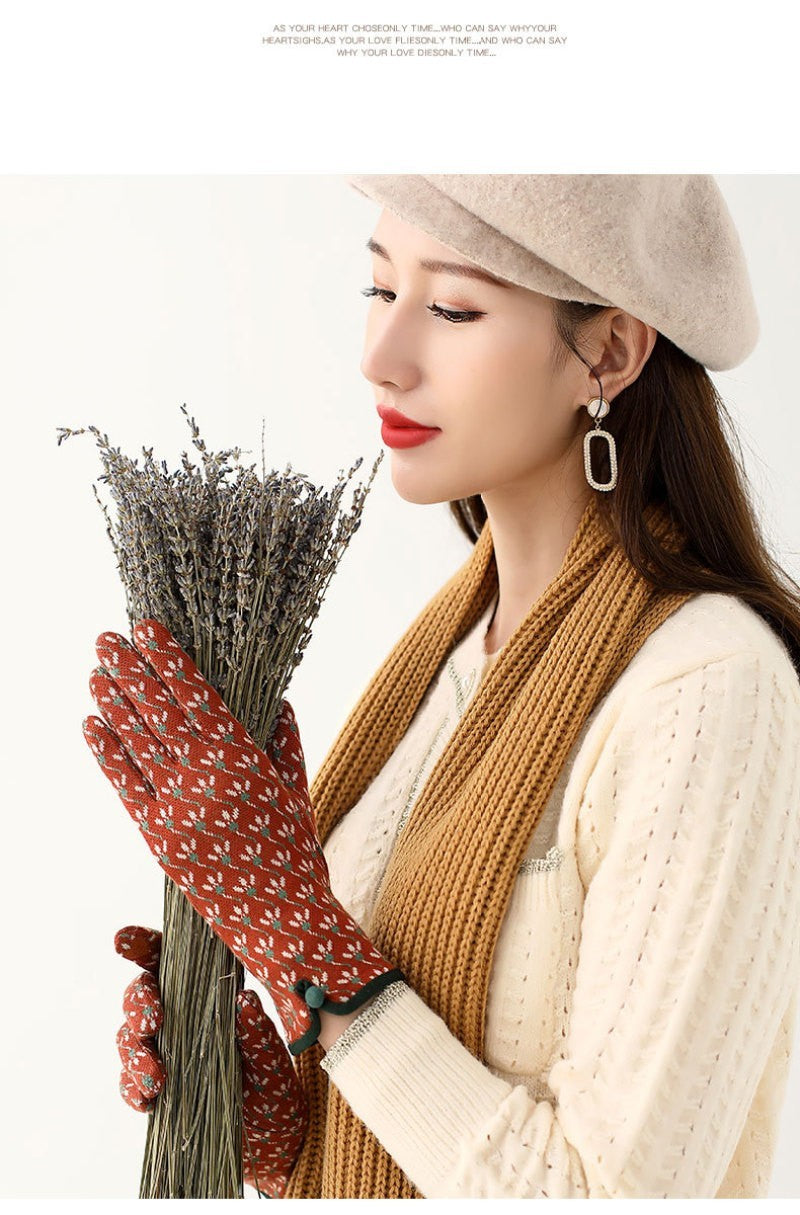 2pcs Women’s Patterned Knit Winter Gloves: Leopard & Floral
