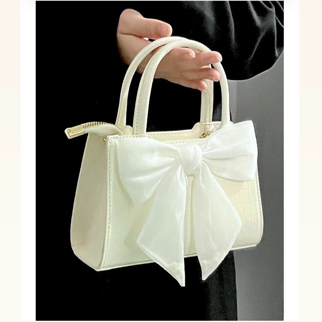 White Bowknot Clutch Purse for Women Small Square Shoulder  Messenger Bag