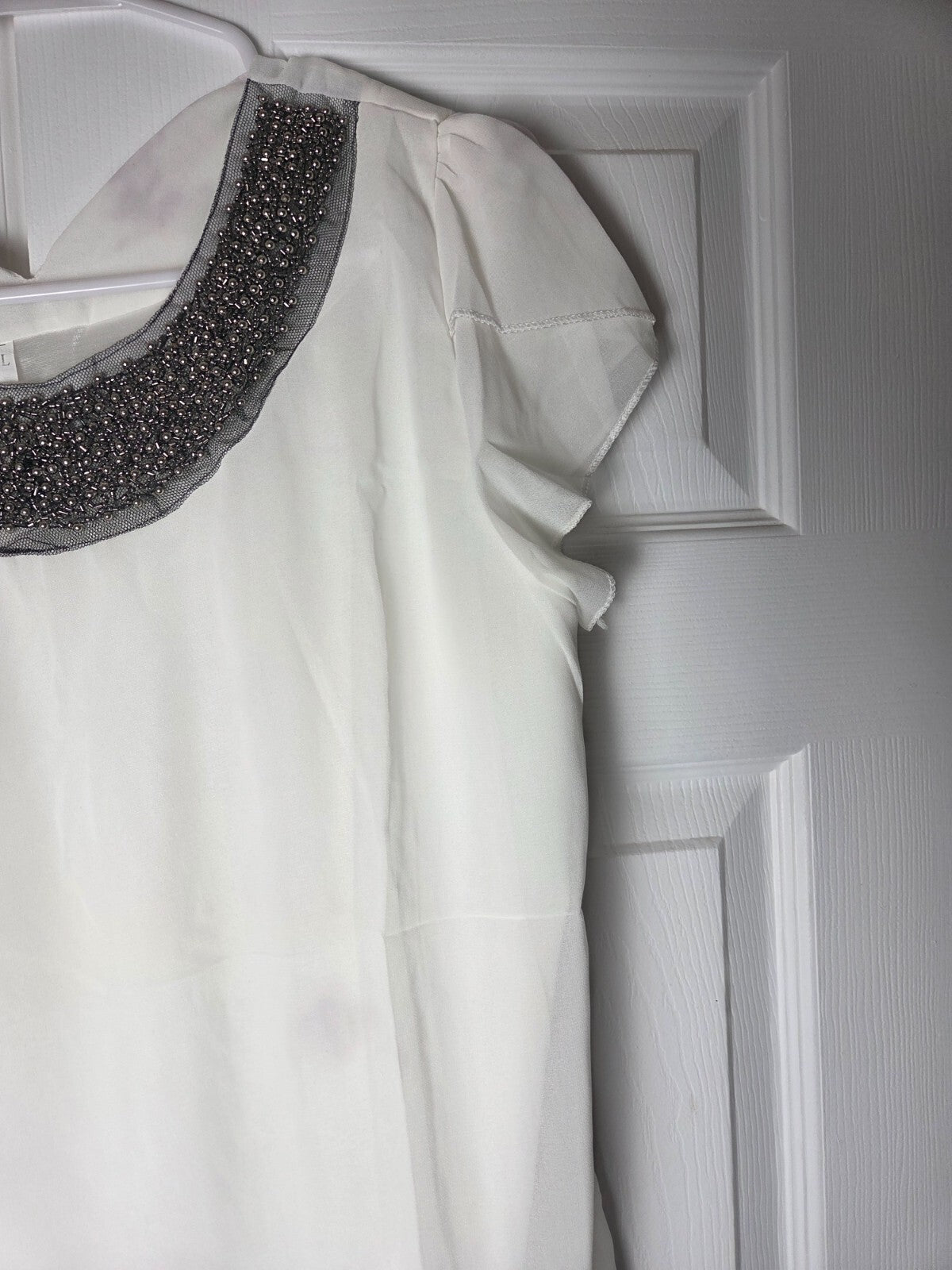 Studded Neckline Chiffon Blouse for Women Size XL Lightweight Sheer Top Ladies