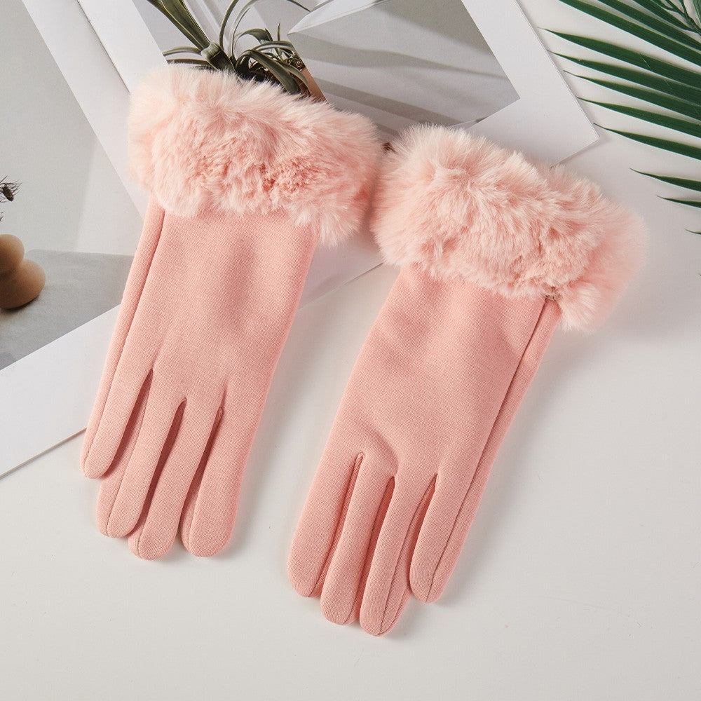 2pcs Black & Pink Faux Fur Gloves Set Winter Touchscreen Accessory for Women