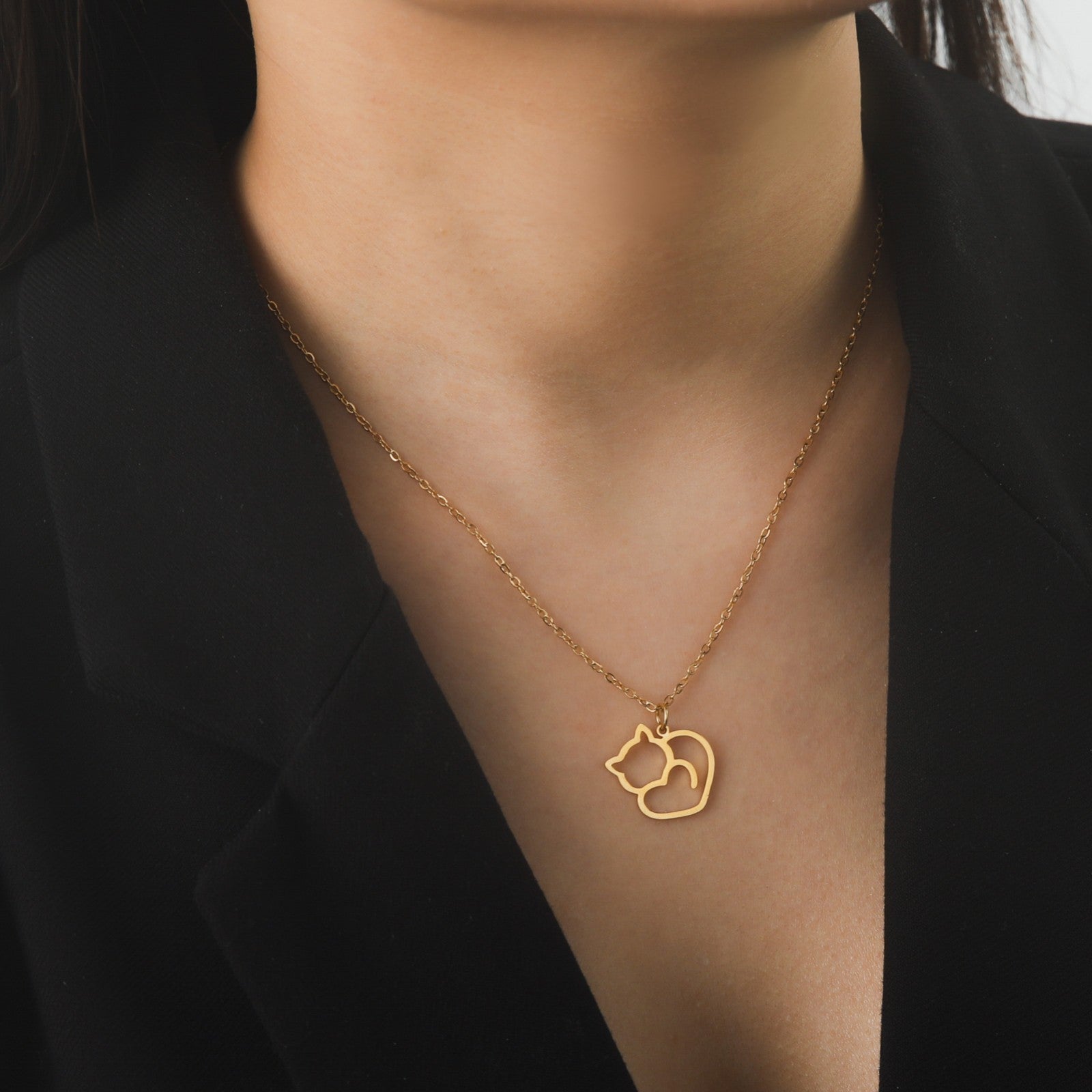 Gold Plated Cat Necklace Stainless Steel Pendant Charm Kitten Lover Gift Jewelry