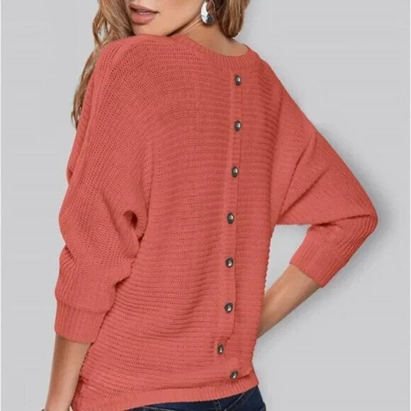 Women's Size Medium Coral Venus Button Back Detail Sweater