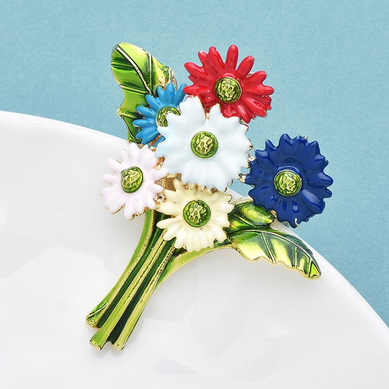 Enamel Flower Bouquet Brooch Pin Colorful Daisy Floral Wedding Banquet Jewelry