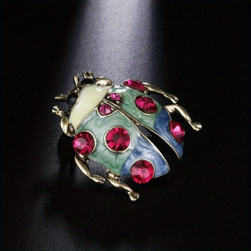 2pcs Enamel Rhinestone Ladybug Brooch Pin Set Vintage Style Bug Jewelry