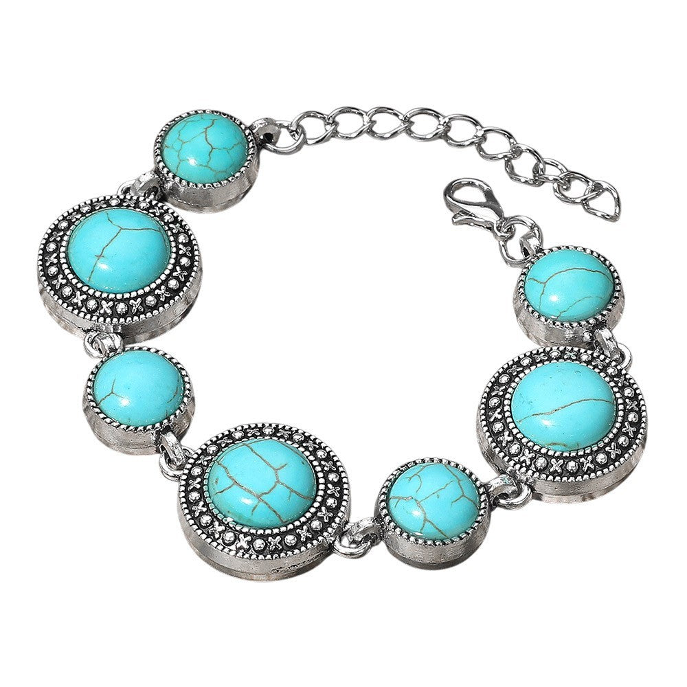 Turquoise Bracelet Silver Boho Jewelry Adjustable Women Vintage Stone Charm