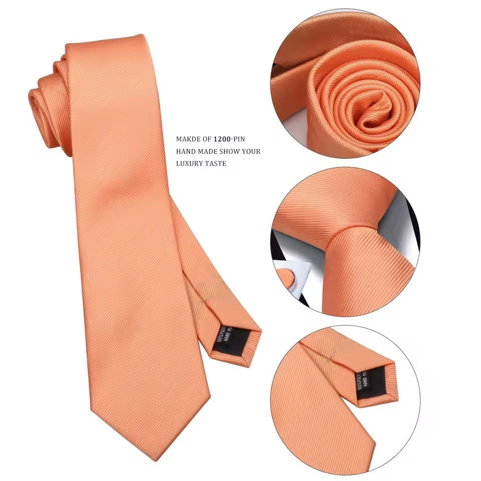 Men’s Apricot Silk Tie Set: Formal Necktie, Pocket Square, Cufflinks & Lapel Pin