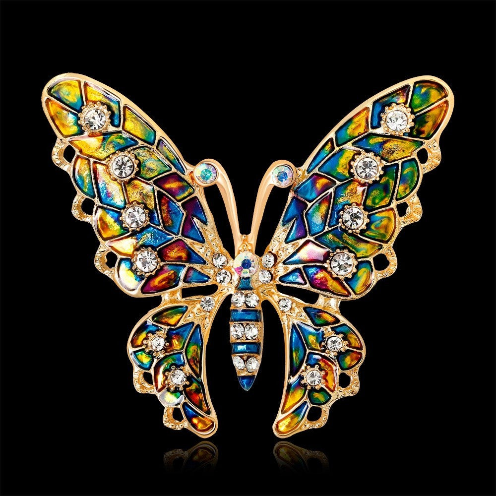 2pcs Colorful Enamel Butterfly Brooch Gold Tone Rhinestone Insect Pin Lot