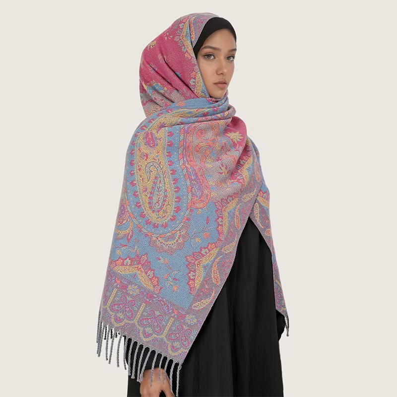 2PCs Luxury Reversible Paisley Pashmina Scarf Shawl Set Gift Women Winter Wrap