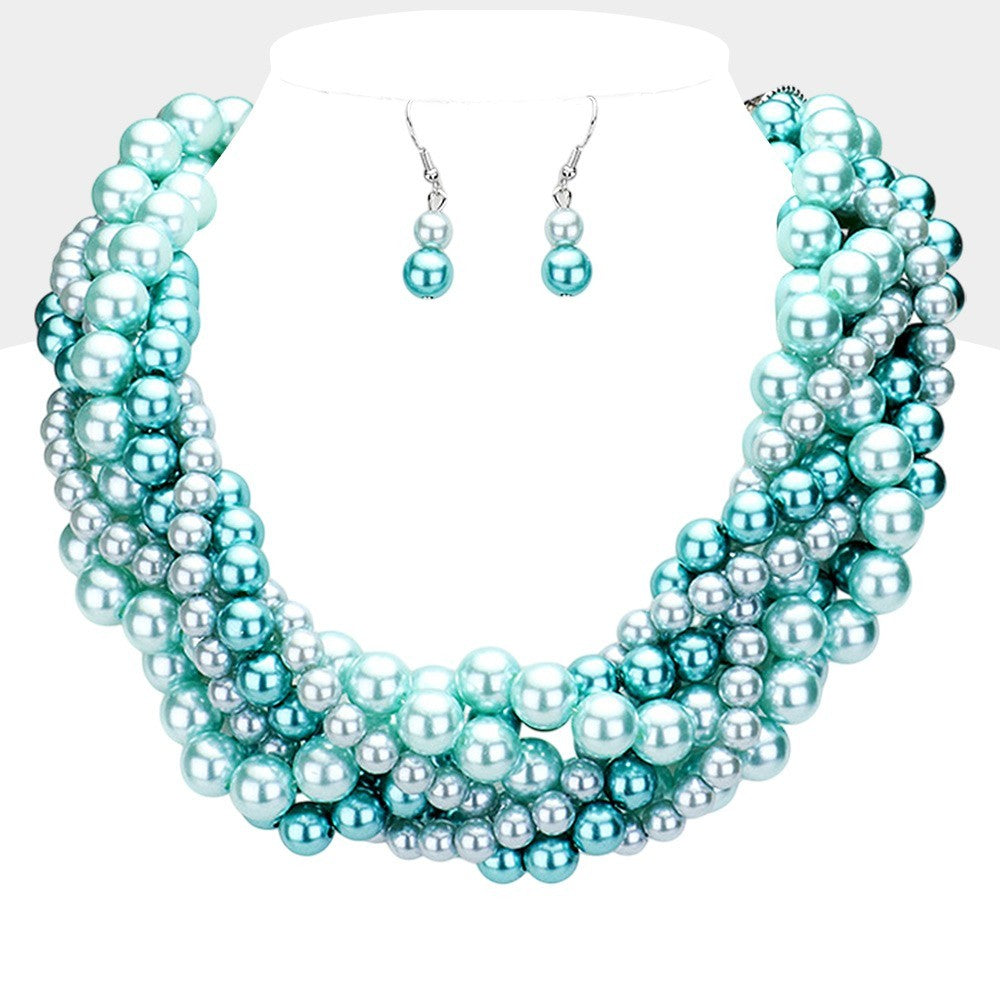 Braided Multi Strand Pearl Statement Necklace for Women Wedding Evening Party